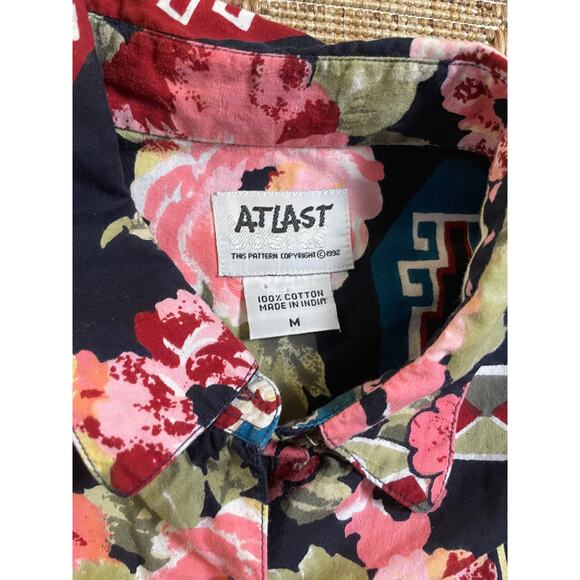 vintage AT LAST Basics 100% cotton short sleeve button up 90s Sz Med - Picture 4 of 7